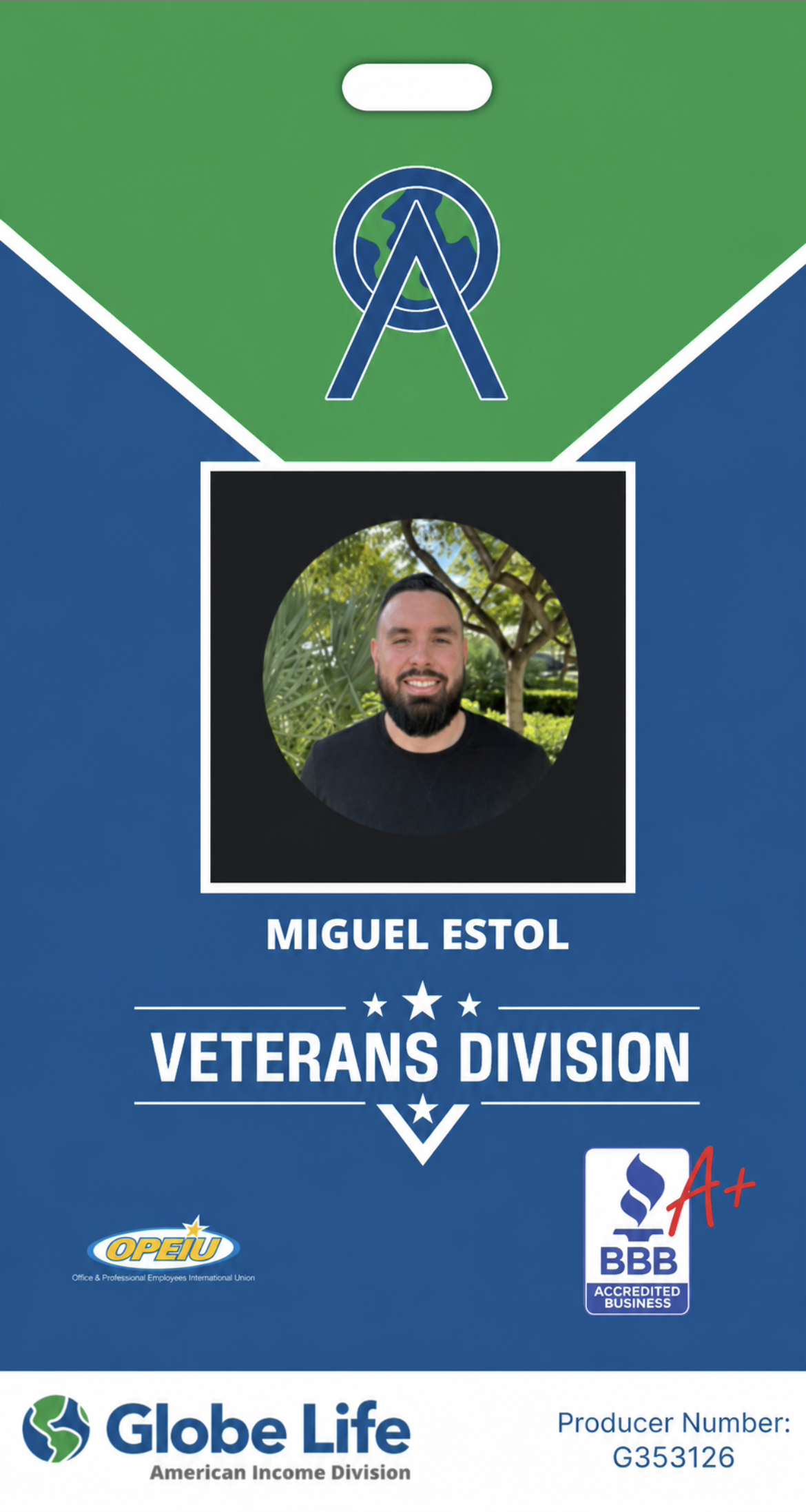 MIGUEL ESTOL — Benefits Representative, Globe Life American Income Division ID badge